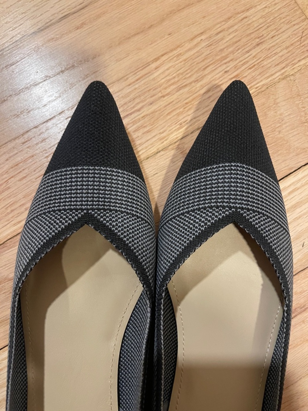 Black shoes - Etienne Aigner Black, Gray and Brown Pointed Knit Flats - Picture 5 of 5